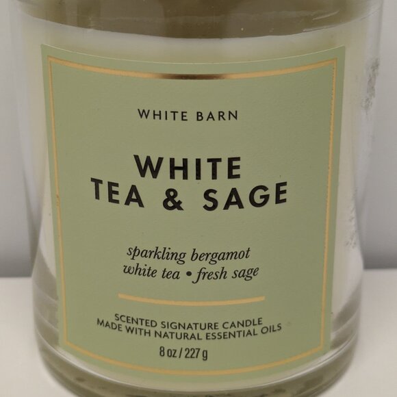 NEW! White Barn for Bath & Body Works White Tea & Sage Glass Candle, 8oz - Picture 1 of 3